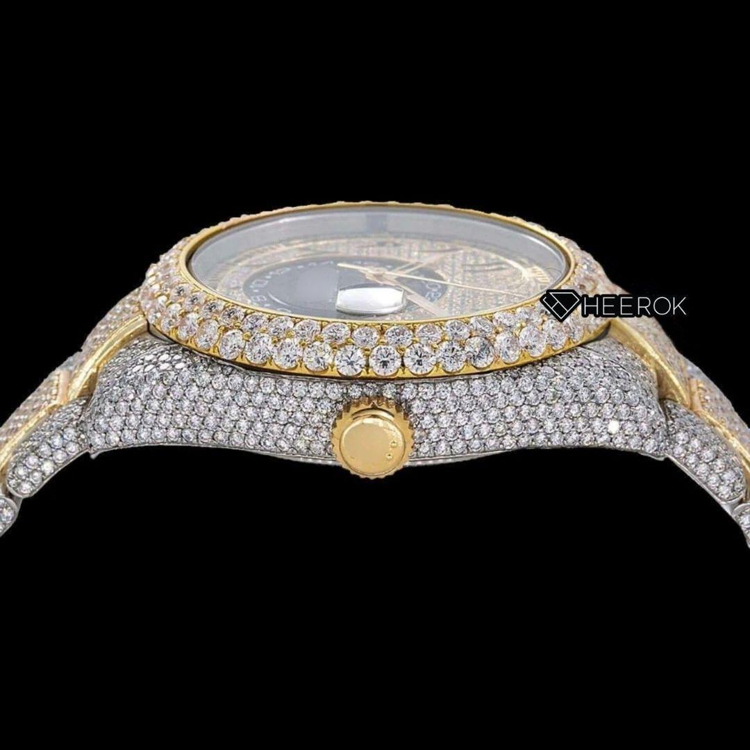 Rolex Sky-Dweller Black Arabic Dial Diamond Bezel Two Tone Yellow Gold Moissanite Diamonds Oyster Bracelet For Women