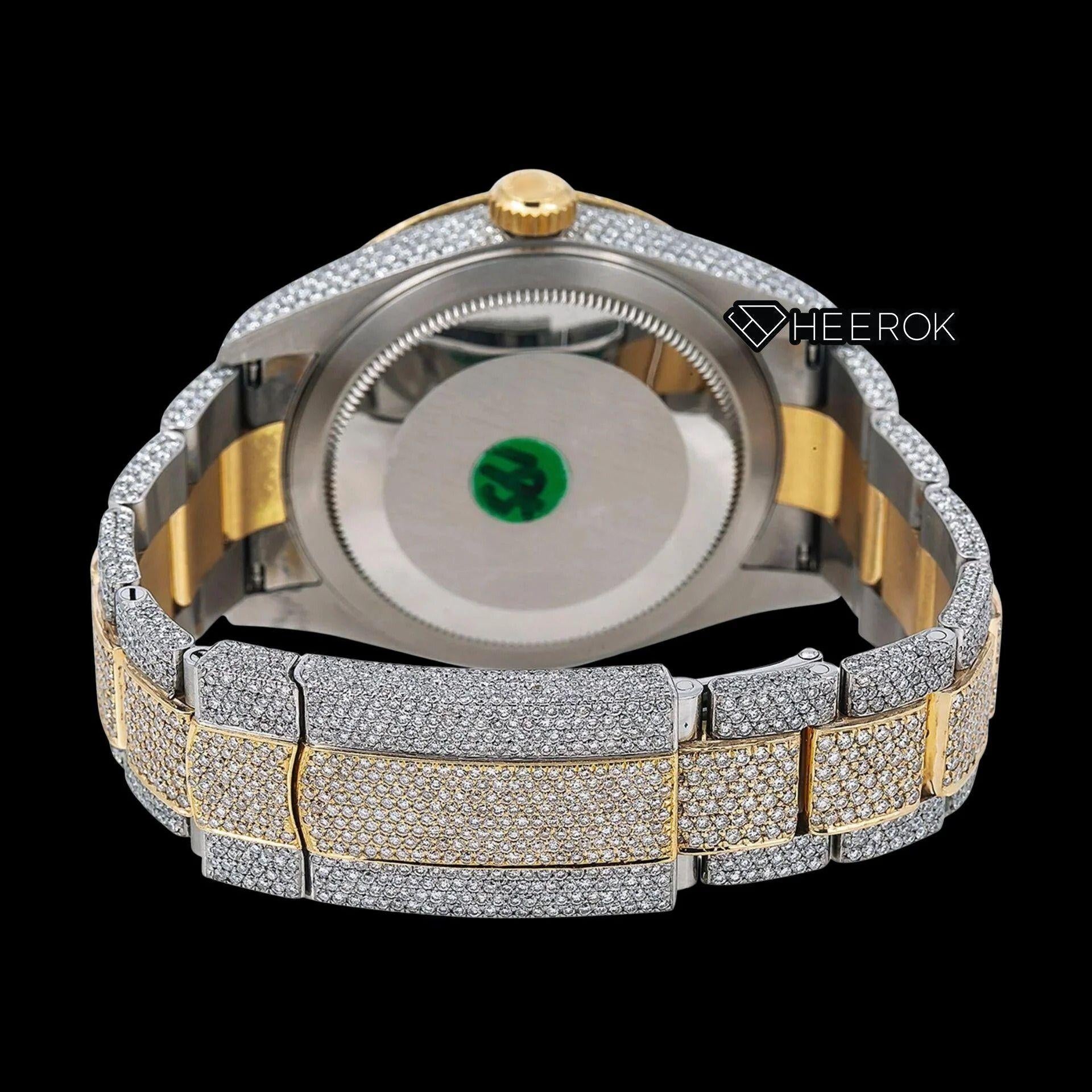 Rolex Sky-Dweller Yellow Dial Stick Markers Diamond Bezel Two Tone Yellow Gold Fully Iced Moissanite Diamond Oyster Bracelet Watch