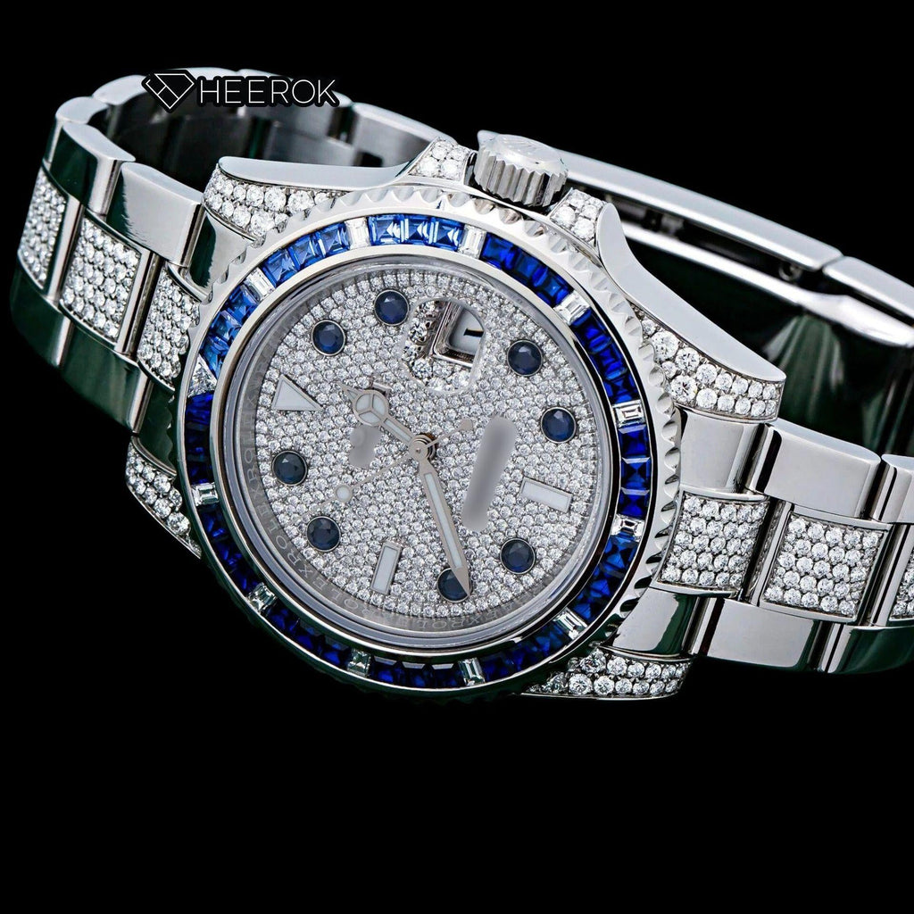 Rolex Submariner Diamond Paved Dial Diamond Markers Diamond Bezel Semi Iced Moissanite Diamond Oyster Bracelet Watch