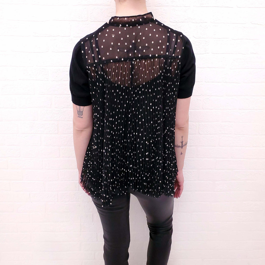 SACAI BLACK SHORT SLEEVE SWEATER WITH POLKA DOT BACK - SIZE S