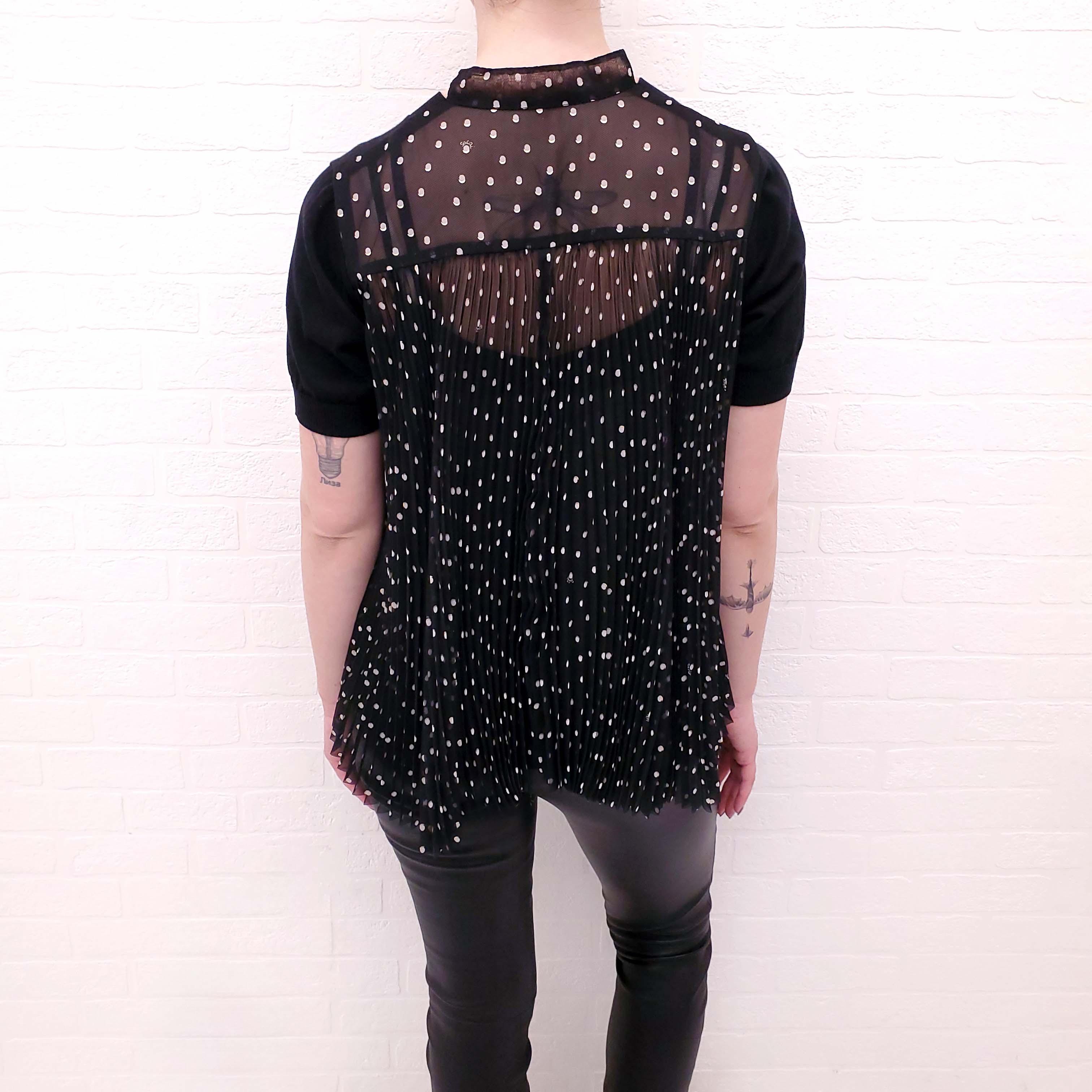SACAI BLACK SHORT SLEEVE SWEATER WITH POLKA DOT BACK - SIZE S