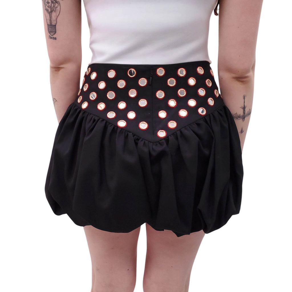 SAINT LAURENT BLACK BUBBLE SKIRT WITH MIRROR GROMMETS - SIZE 38