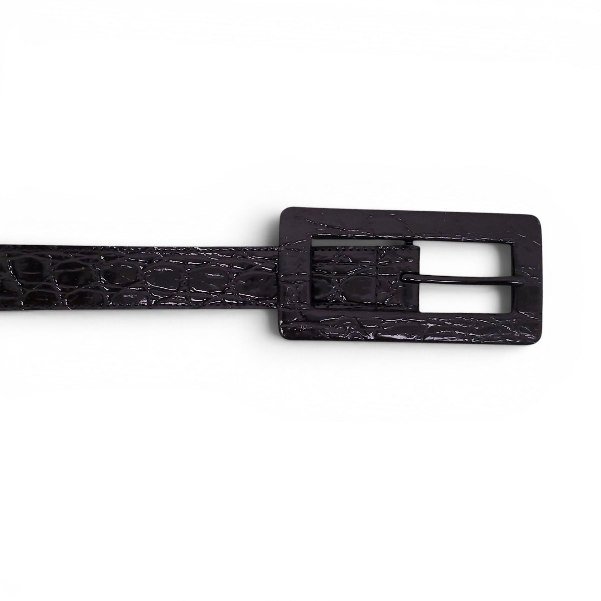 SAINT LAURENT BLACK CROC EMBOSSED BELT - SIZE 75
