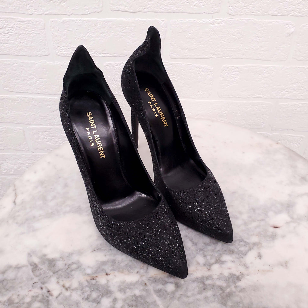 SAINT LAURENT BLACK SPARKLE HEELS - SIZE 36.5