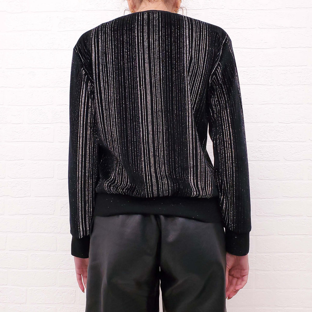 SAINT LAURENT BLACK VELVET SEQUIN STRIPED SWEAER - SIZE M