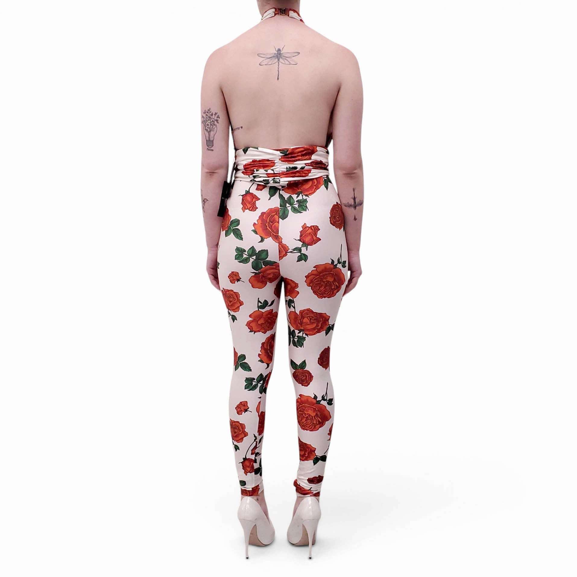 SAINT LAURENT CREAM ROSE PRINT HALTER JUMPSUIT - SIZE 1 (S)