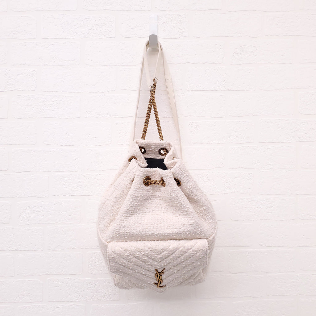 SAINT LAURENT CREAM TWEED BOUCLE BACKPACK
