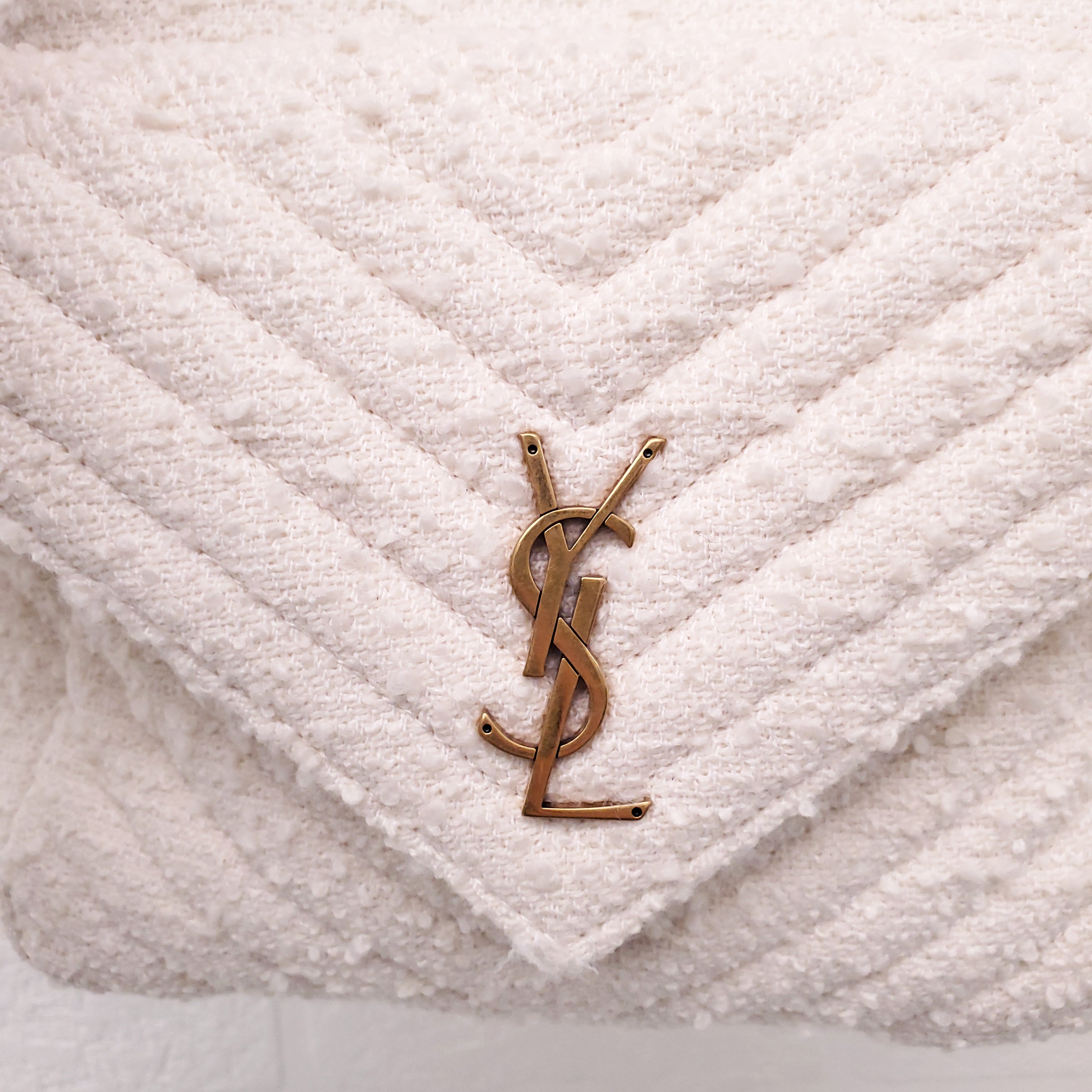 SAINT LAURENT CREAM TWEED BOUCLE BACKPACK