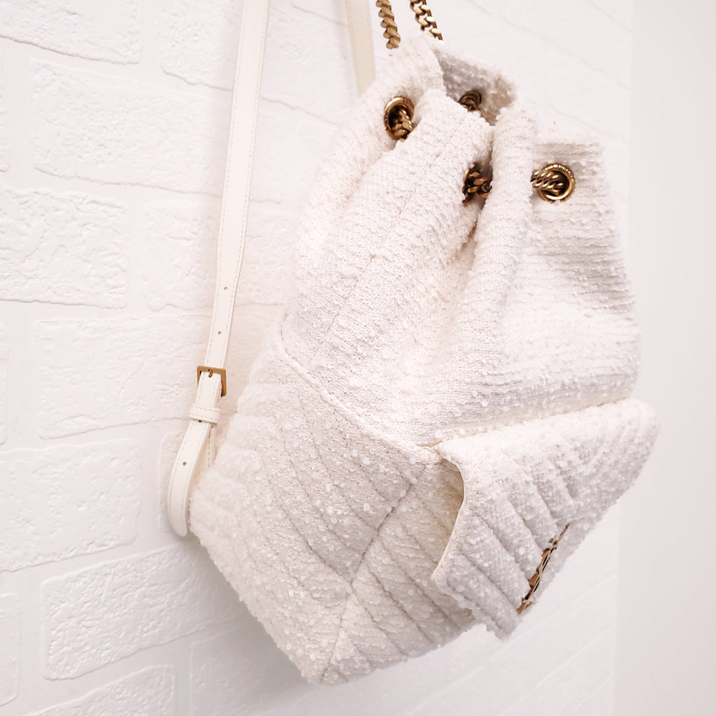 SAINT LAURENT CREAM TWEED BOUCLE BACKPACK