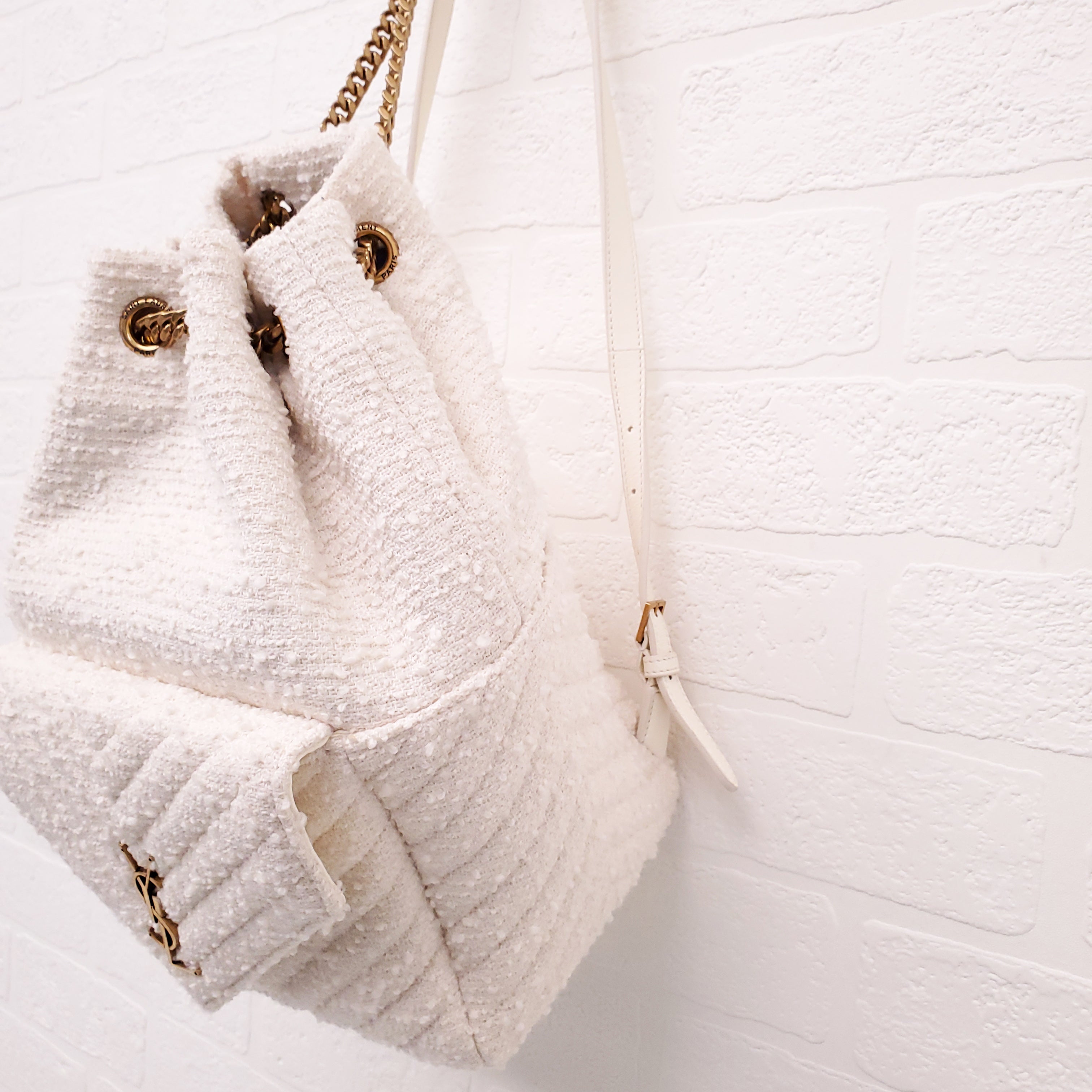 SAINT LAURENT CREAM TWEED BOUCLE BACKPACK