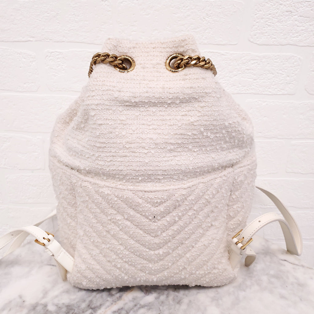 SAINT LAURENT CREAM TWEED BOUCLE BACKPACK