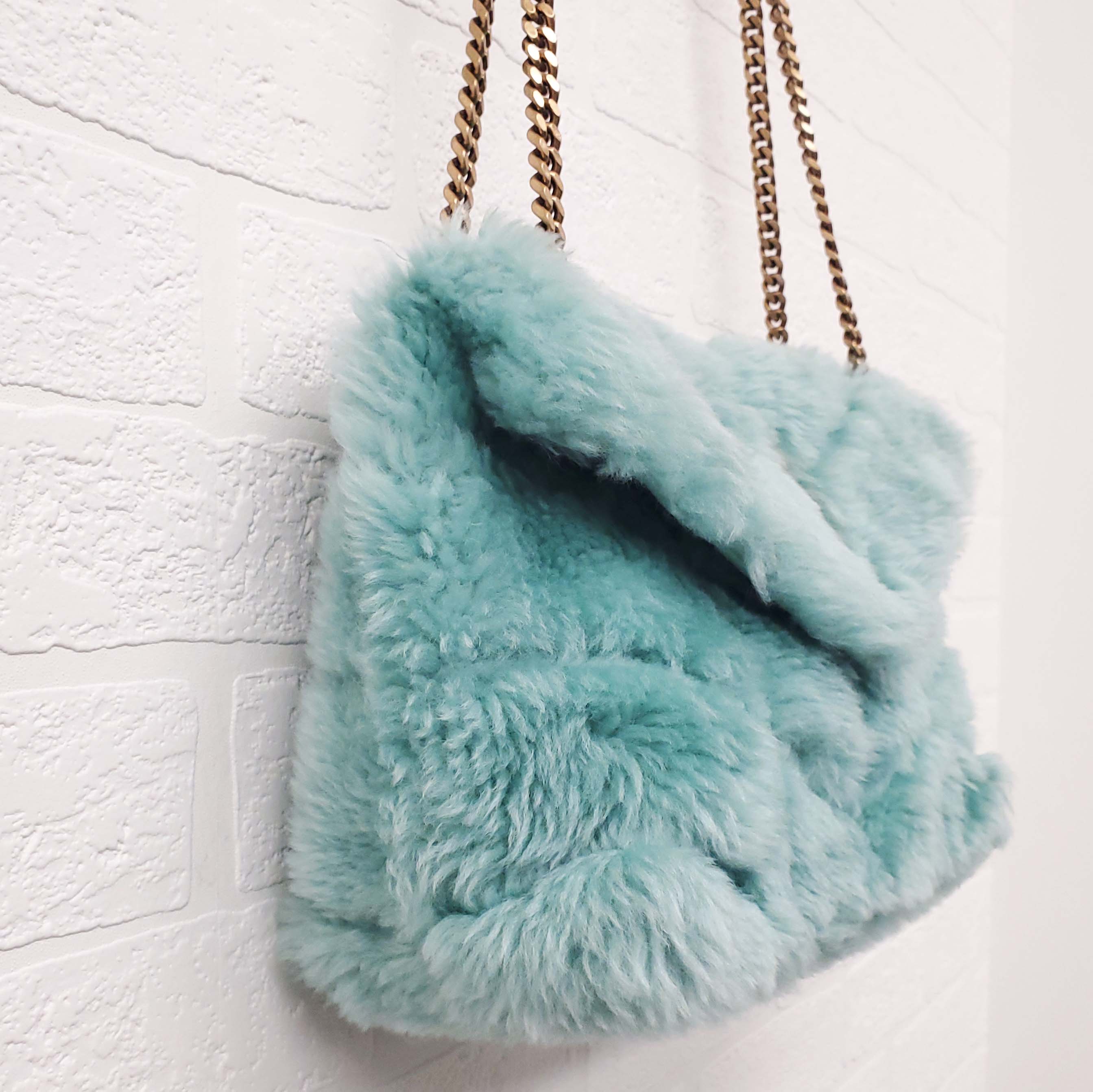 SAINT LAURENT SHEARLING MINT PUFFER BAG