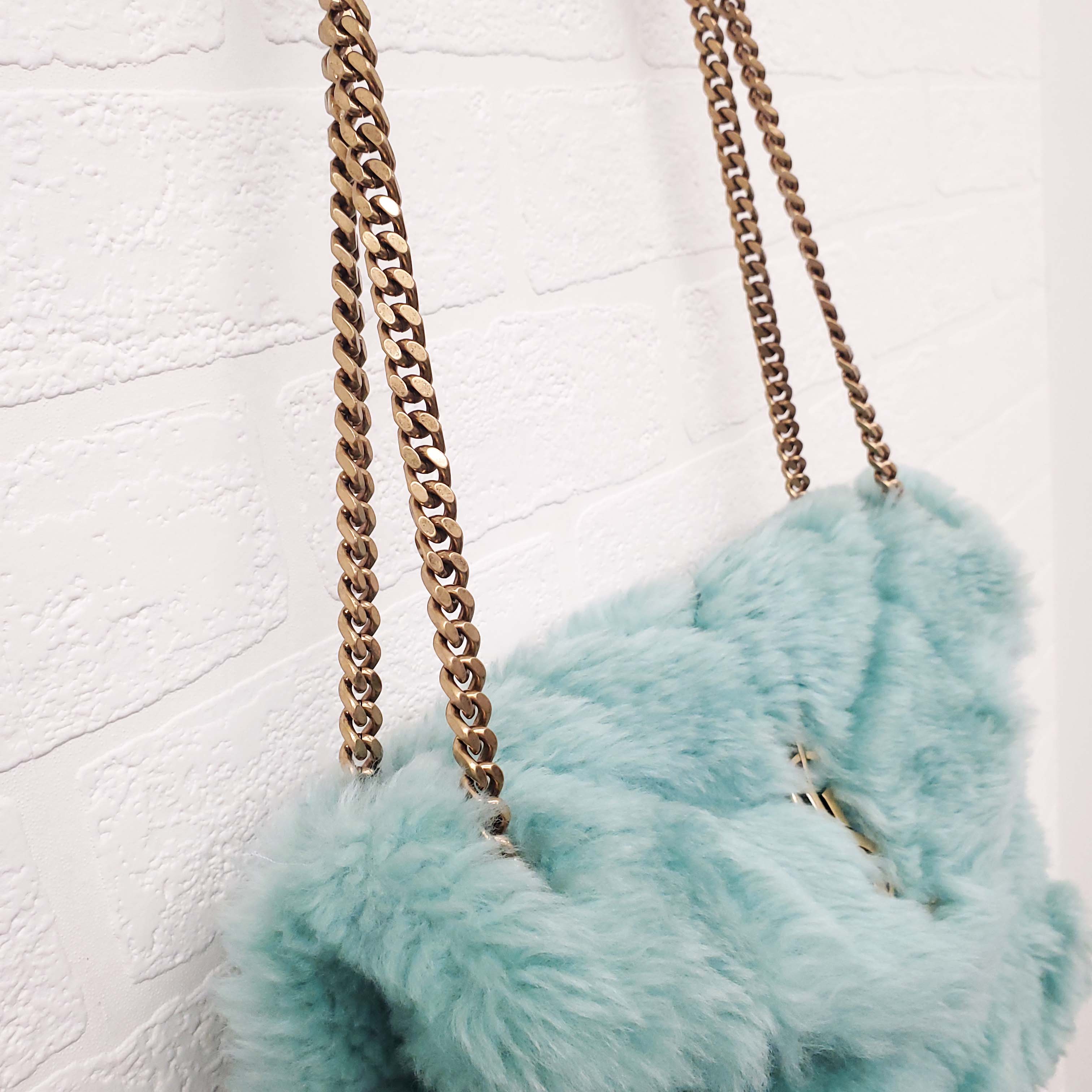 SAINT LAURENT SHEARLING MINT PUFFER BAG