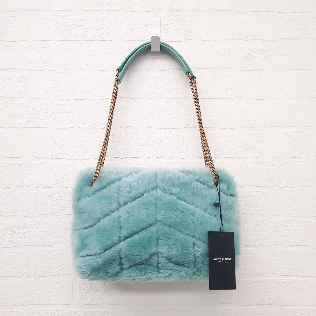 SAINT LAURENT SHEARLING MINT PUFFER BAG