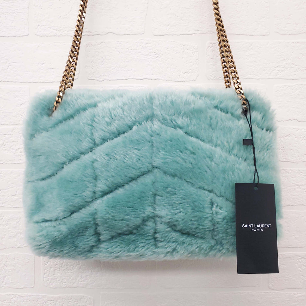 SAINT LAURENT SHEARLING MINT PUFFER BAG