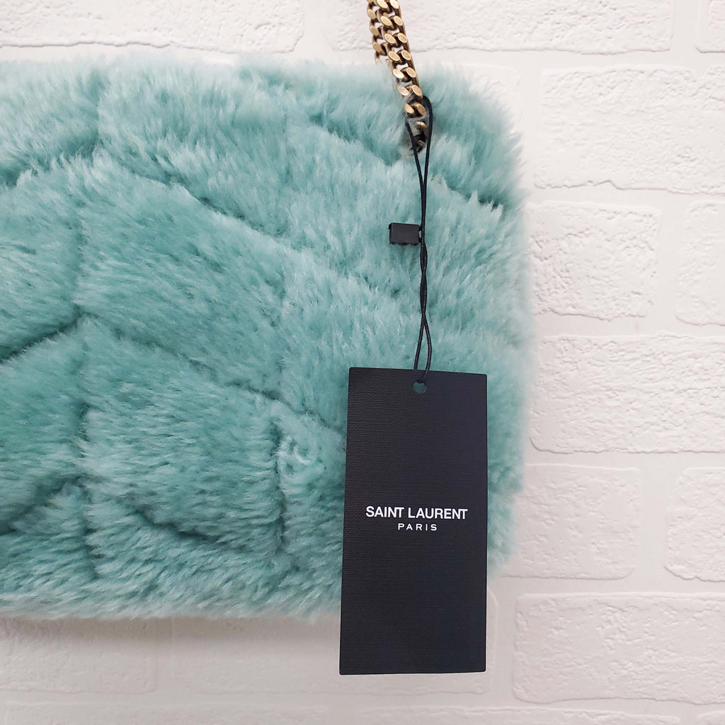 SAINT LAURENT SHEARLING MINT PUFFER BAG