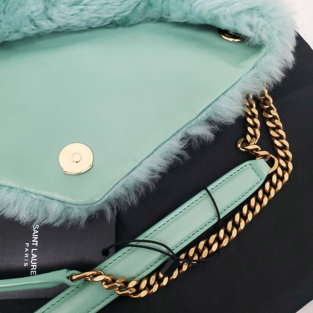 SAINT LAURENT SHEARLING MINT PUFFER BAG