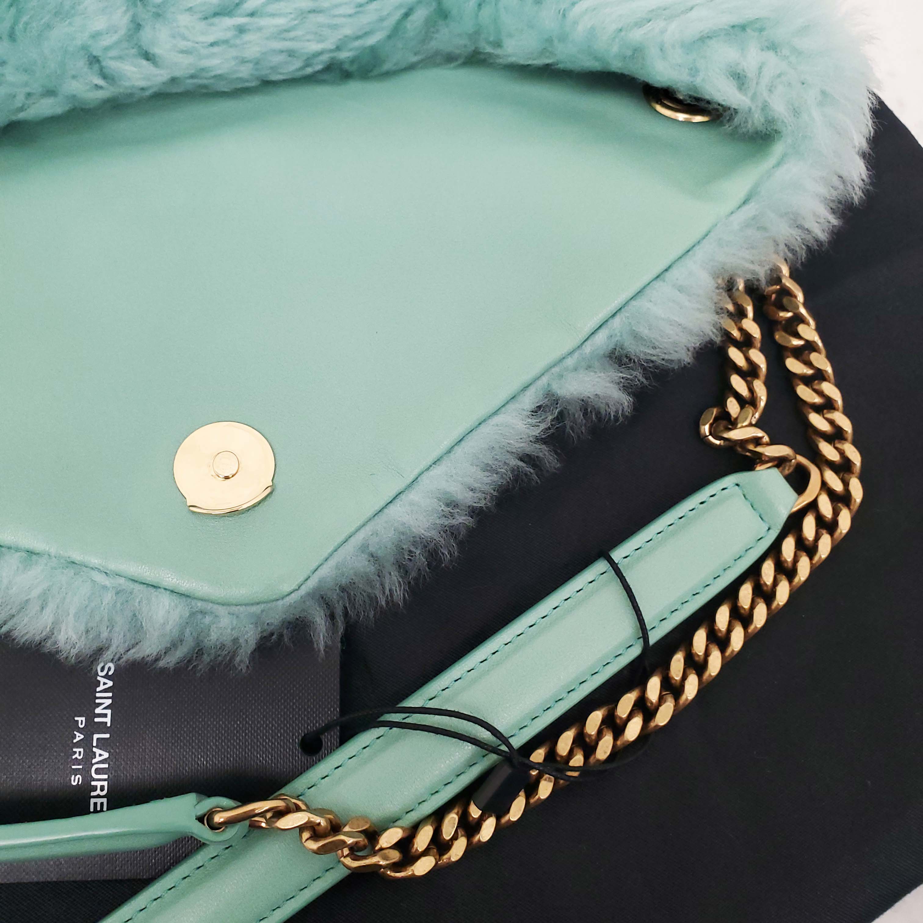 SAINT LAURENT SHEARLING MINT PUFFER BAG