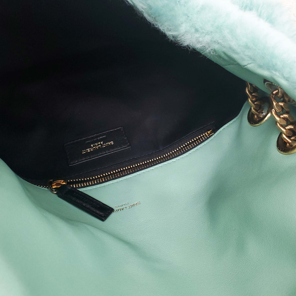 SAINT LAURENT SHEARLING MINT PUFFER BAG