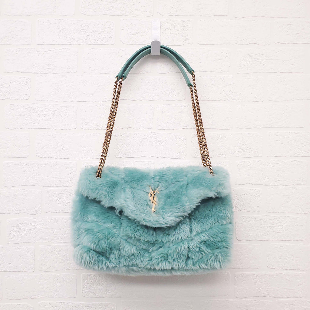 SAINT LAURENT SHEARLING MINT PUFFER BAG