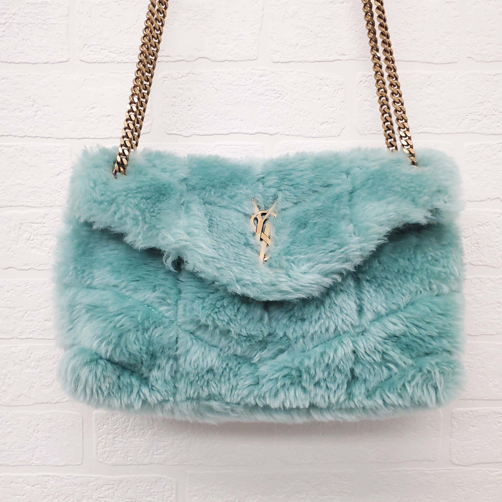 SAINT LAURENT SHEARLING MINT PUFFER BAG