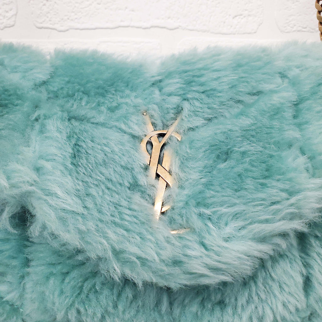 SAINT LAURENT SHEARLING MINT PUFFER BAG