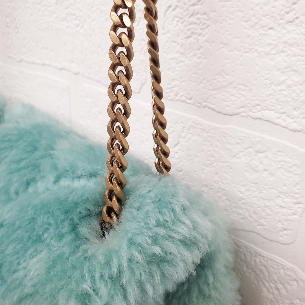 SAINT LAURENT SHEARLING MINT PUFFER BAG