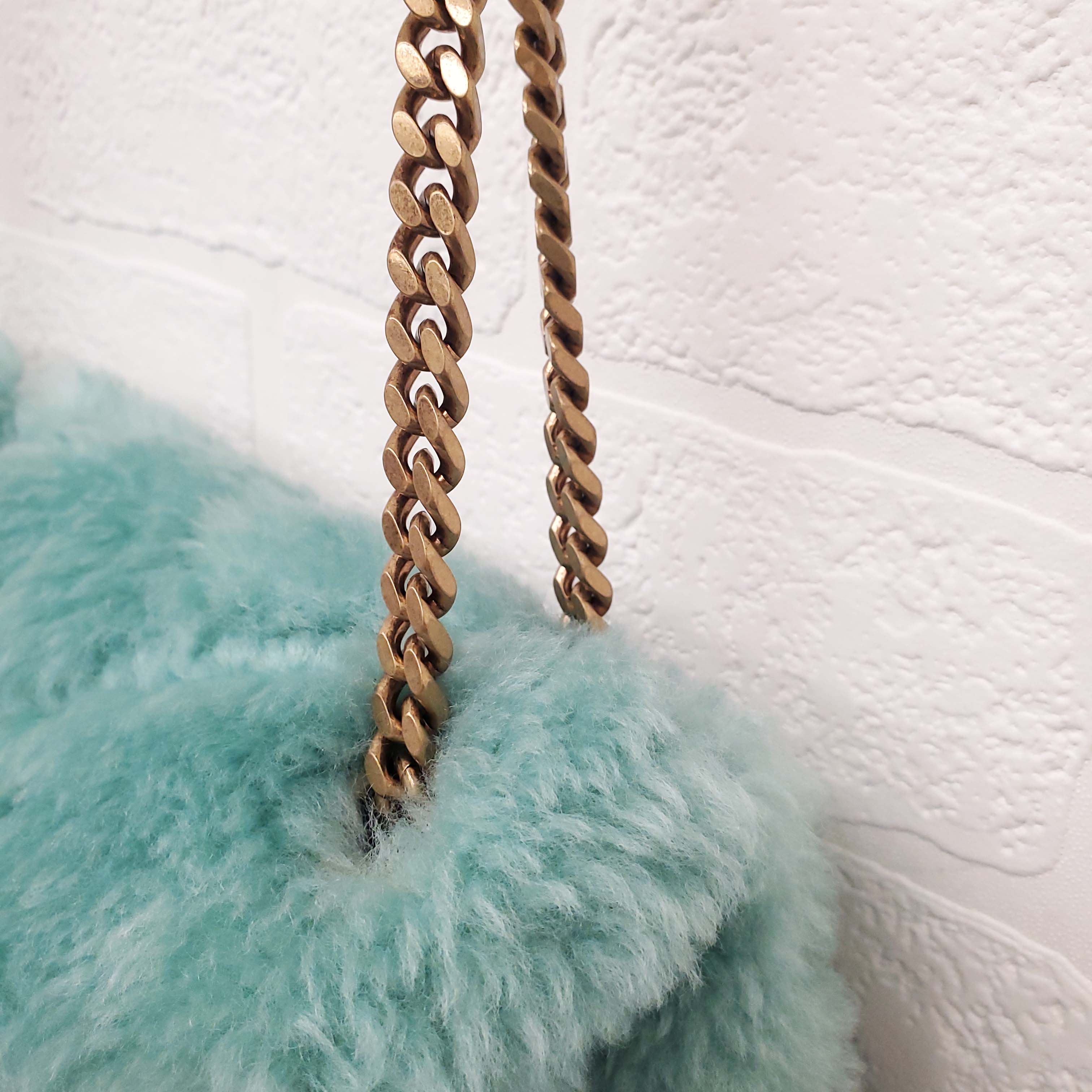 SAINT LAURENT SHEARLING MINT PUFFER BAG