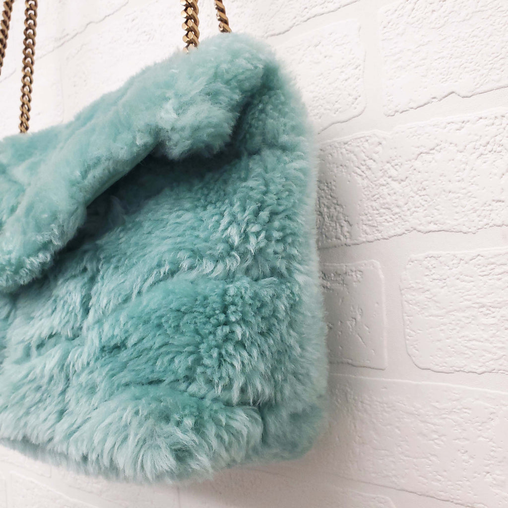SAINT LAURENT SHEARLING MINT PUFFER BAG