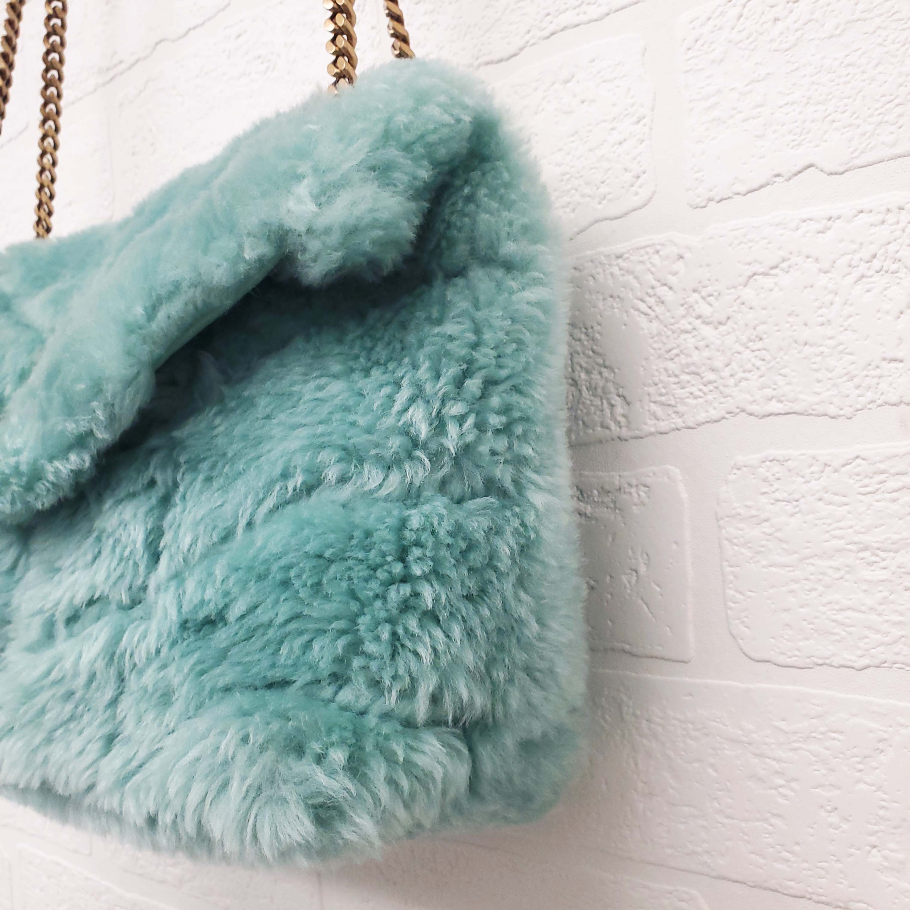 SAINT LAURENT SHEARLING MINT PUFFER BAG