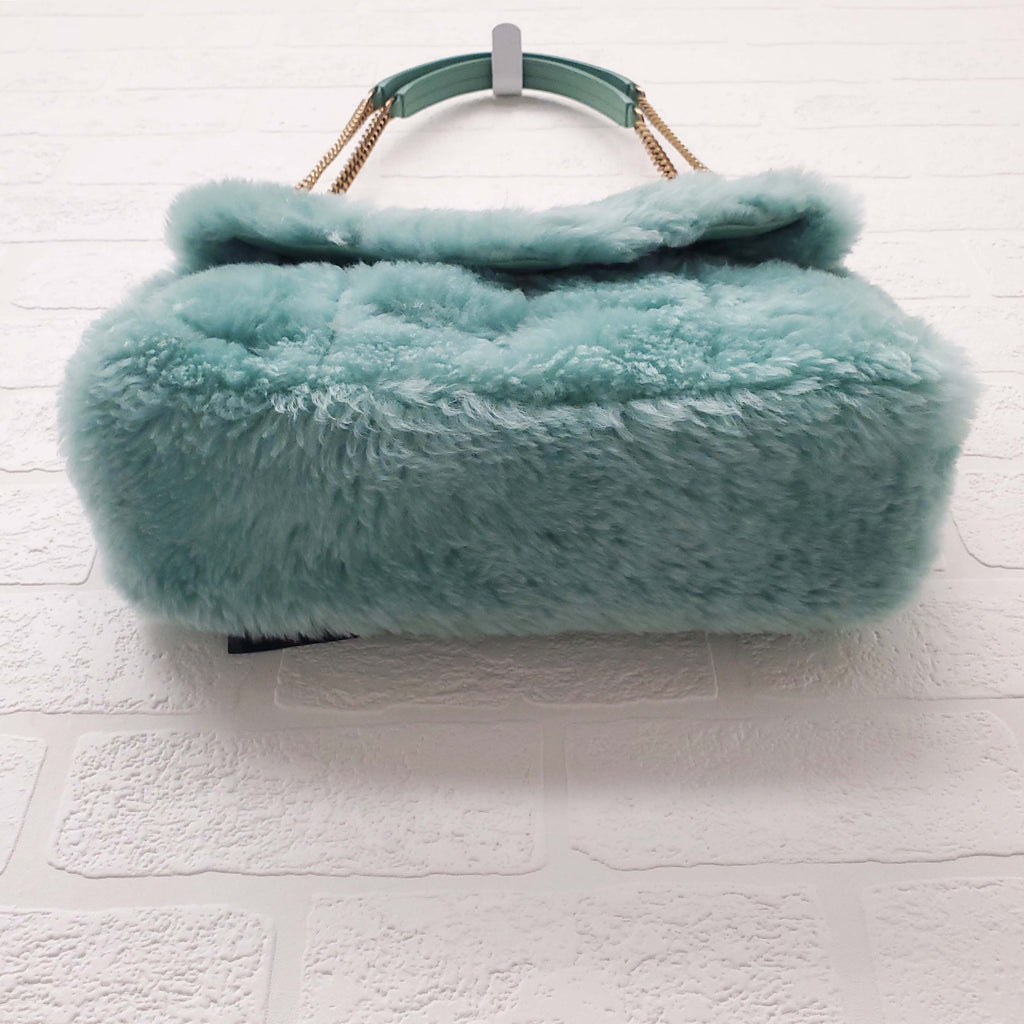 SAINT LAURENT SHEARLING MINT PUFFER BAG