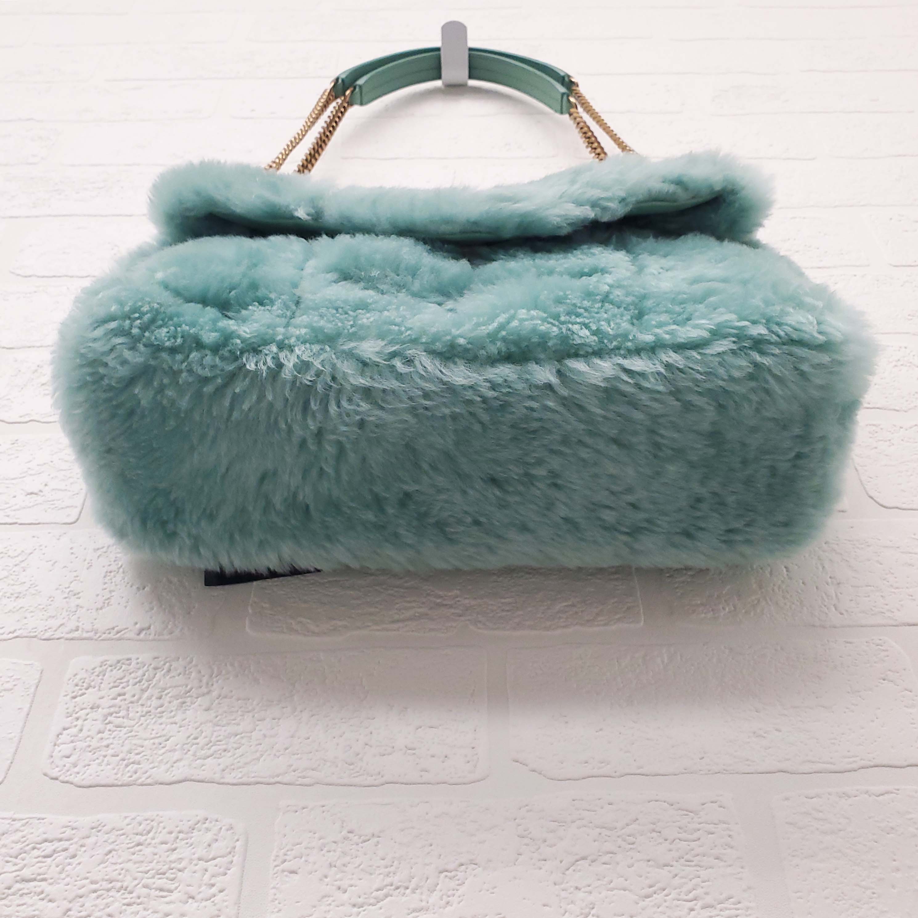 SAINT LAURENT SHEARLING MINT PUFFER BAG