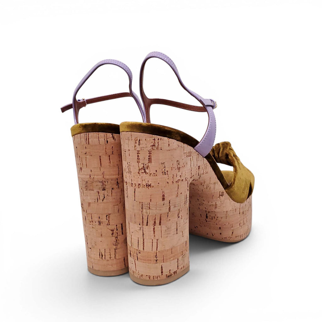 SAINT LAURENT VELVET CORK HEELS WITH PURPLE STRAP - SIZE 39