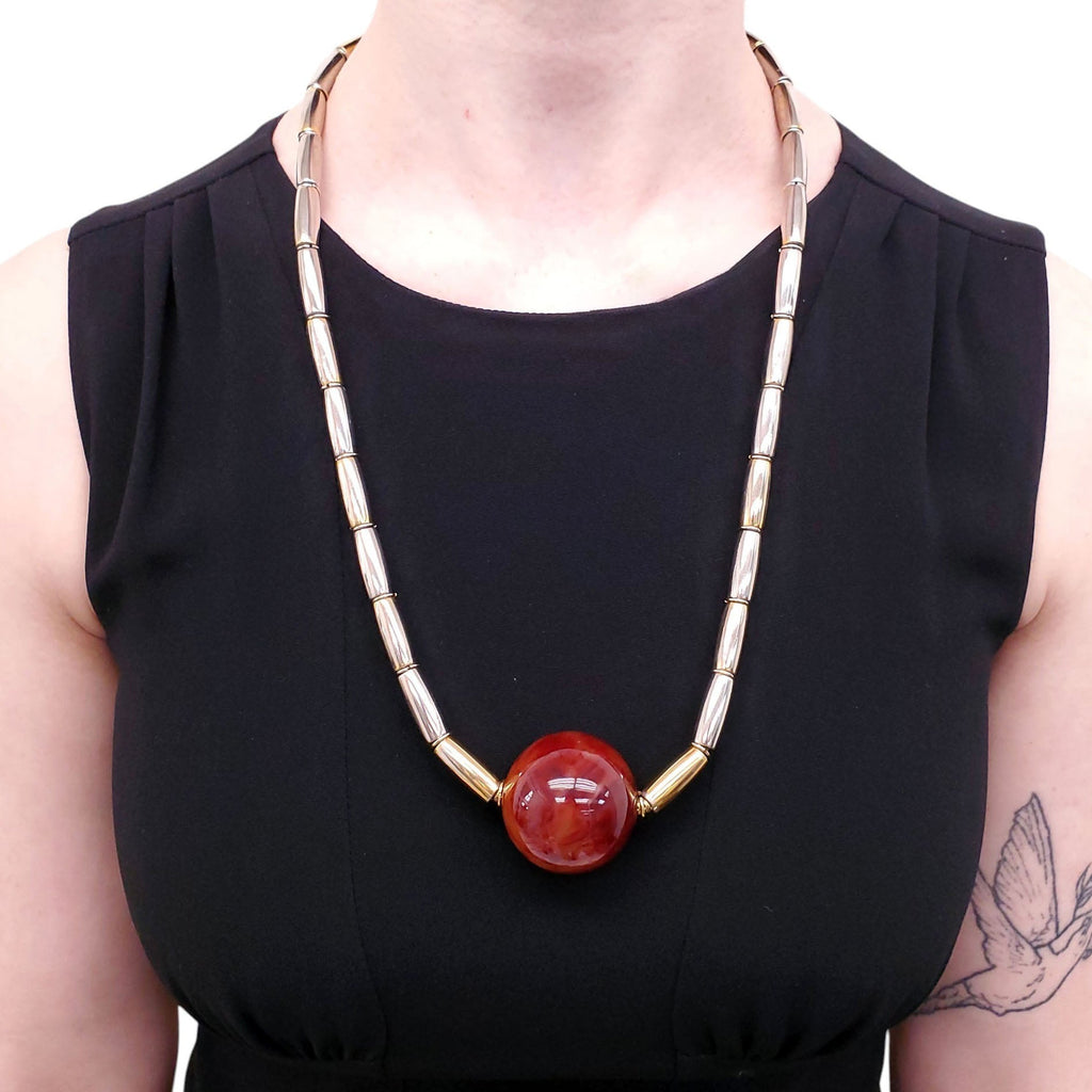 SAINT LAURENT VINTAGE NECKLACE WITH RED SPHERE DETAIL