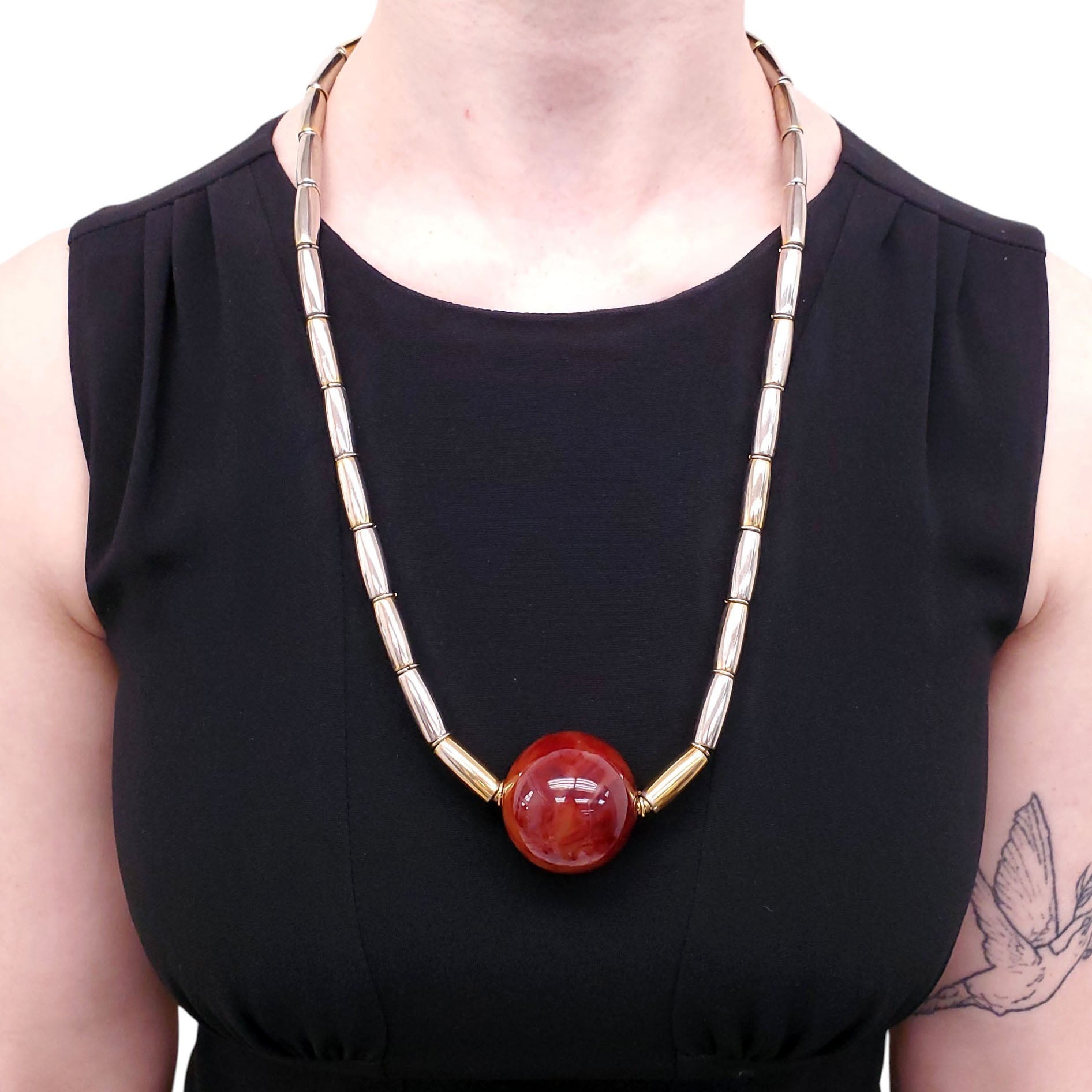 SAINT LAURENT VINTAGE NECKLACE WITH RED SPHERE DETAIL
