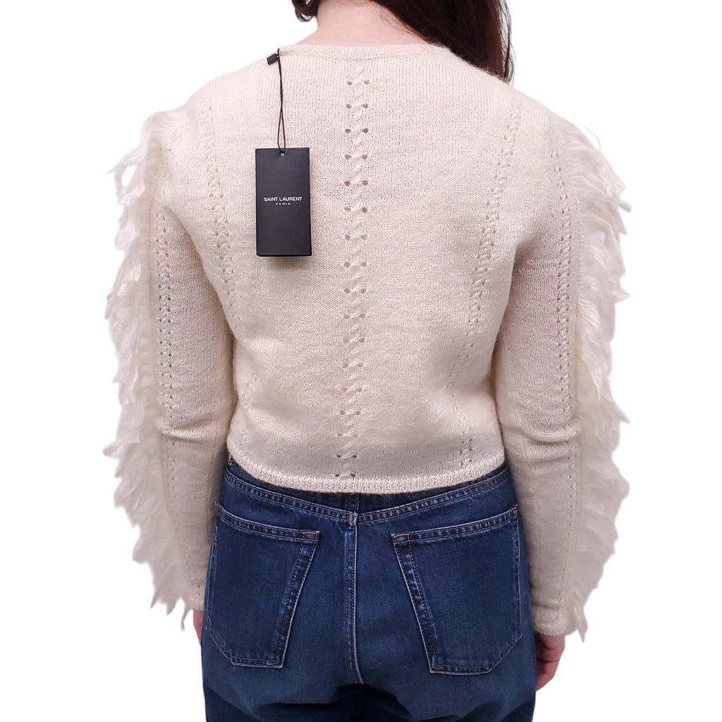 SAINT LAURENT WHITE FRINGE SWEATER - SIZE XS