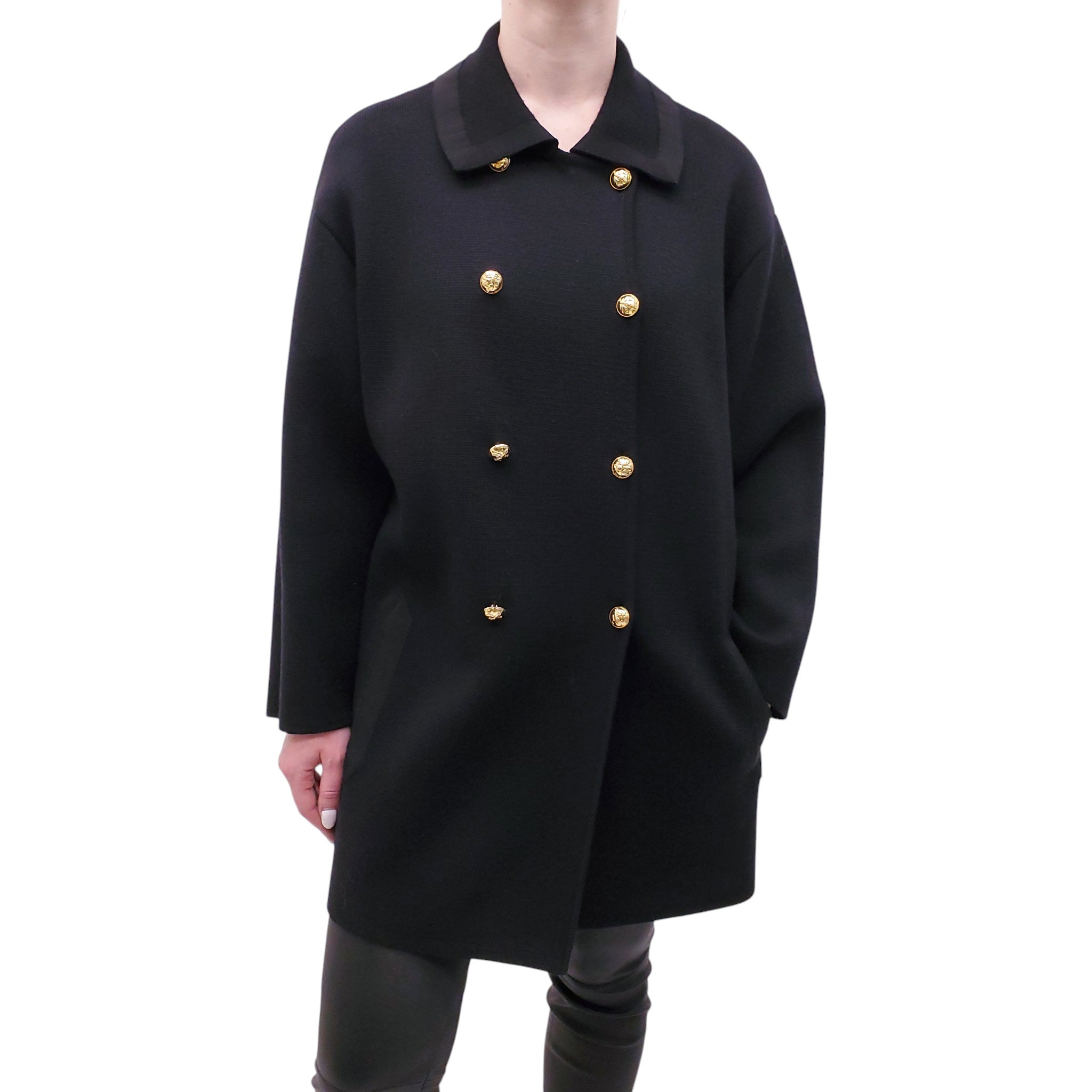 SALVATORE FERRAGAMO BLACK WOOL COAT WITH GOLD BUTTONS - SIZE L