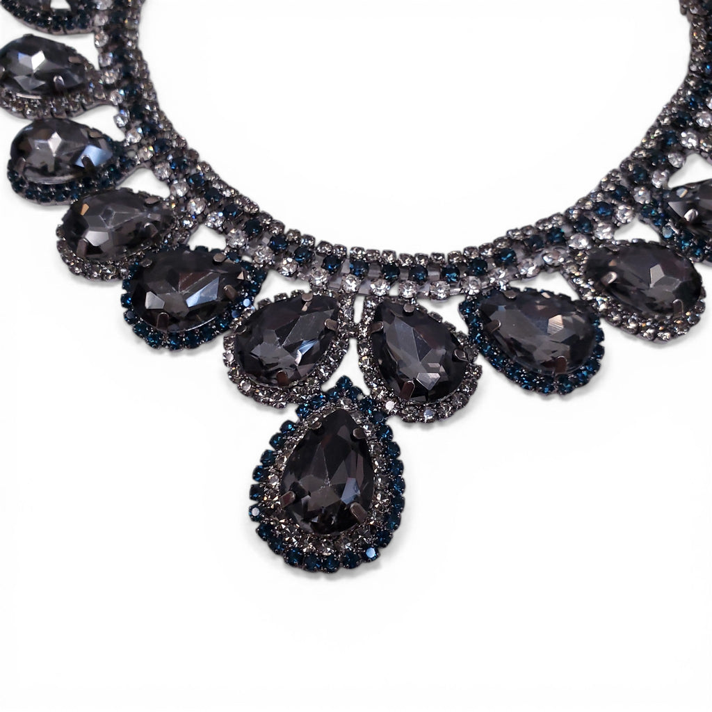 SILVER, GREY AND BLUE CRYSTAL NECKLACE