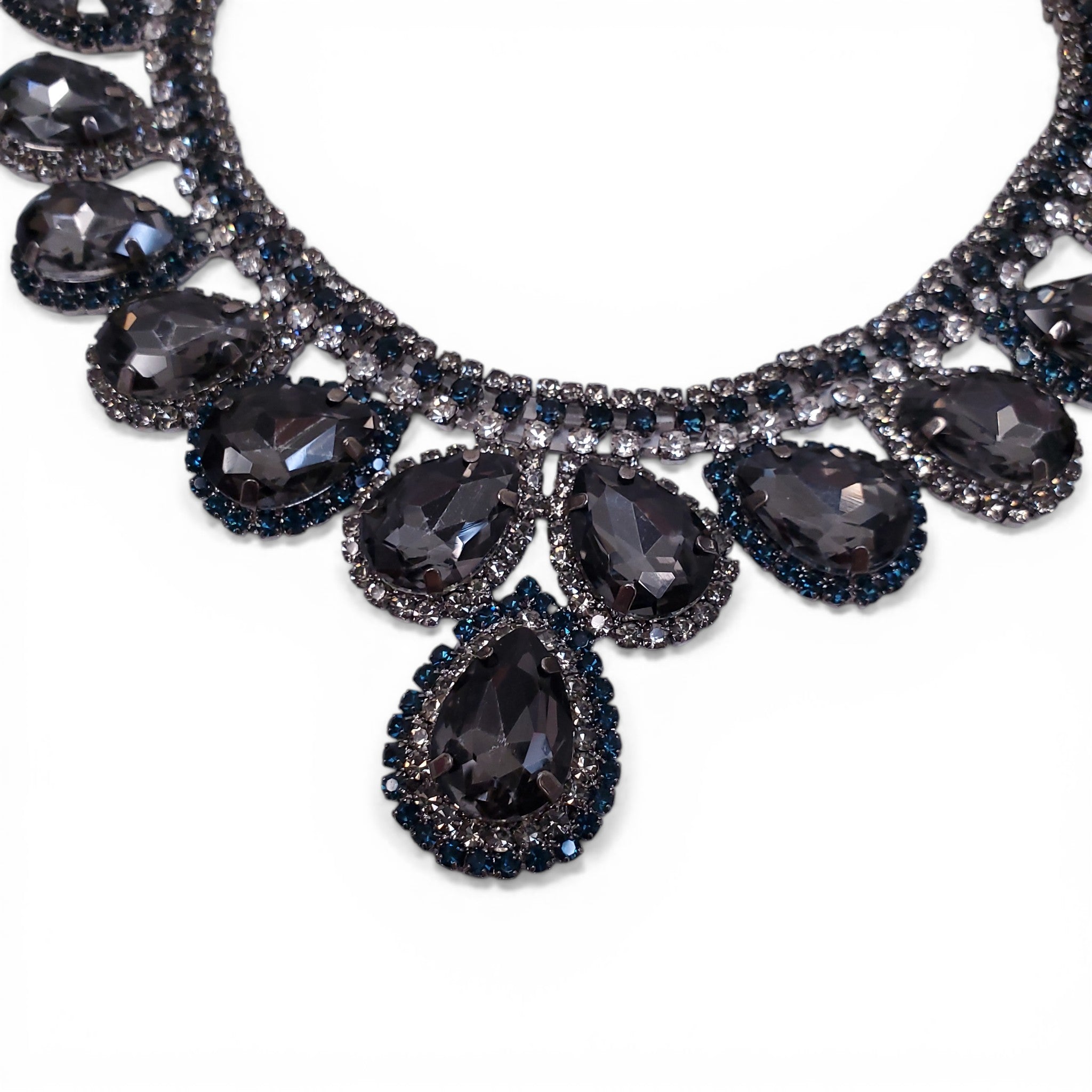 SILVER, GREY AND BLUE CRYSTAL NECKLACE