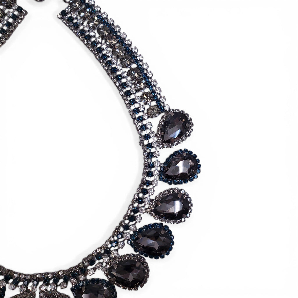 SILVER, GREY AND BLUE CRYSTAL NECKLACE