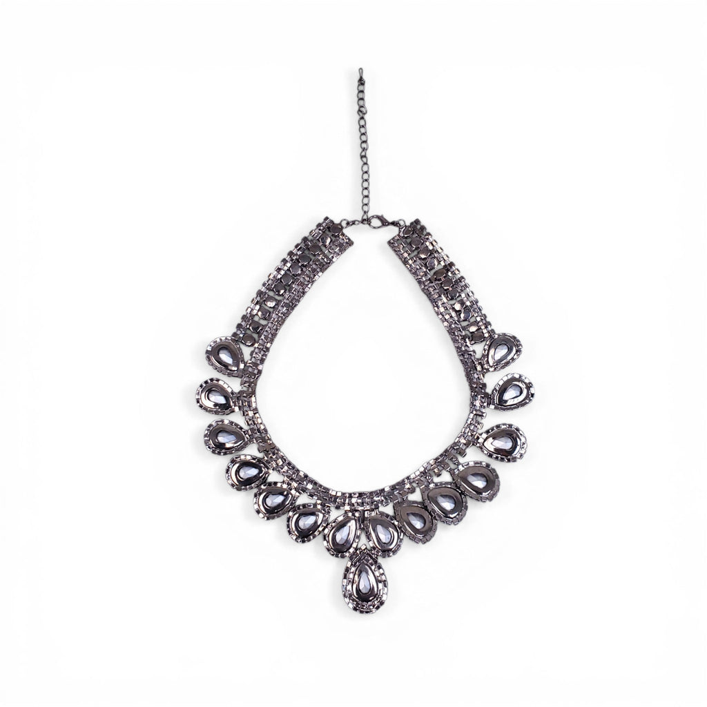 SILVER, GREY AND BLUE CRYSTAL NECKLACE