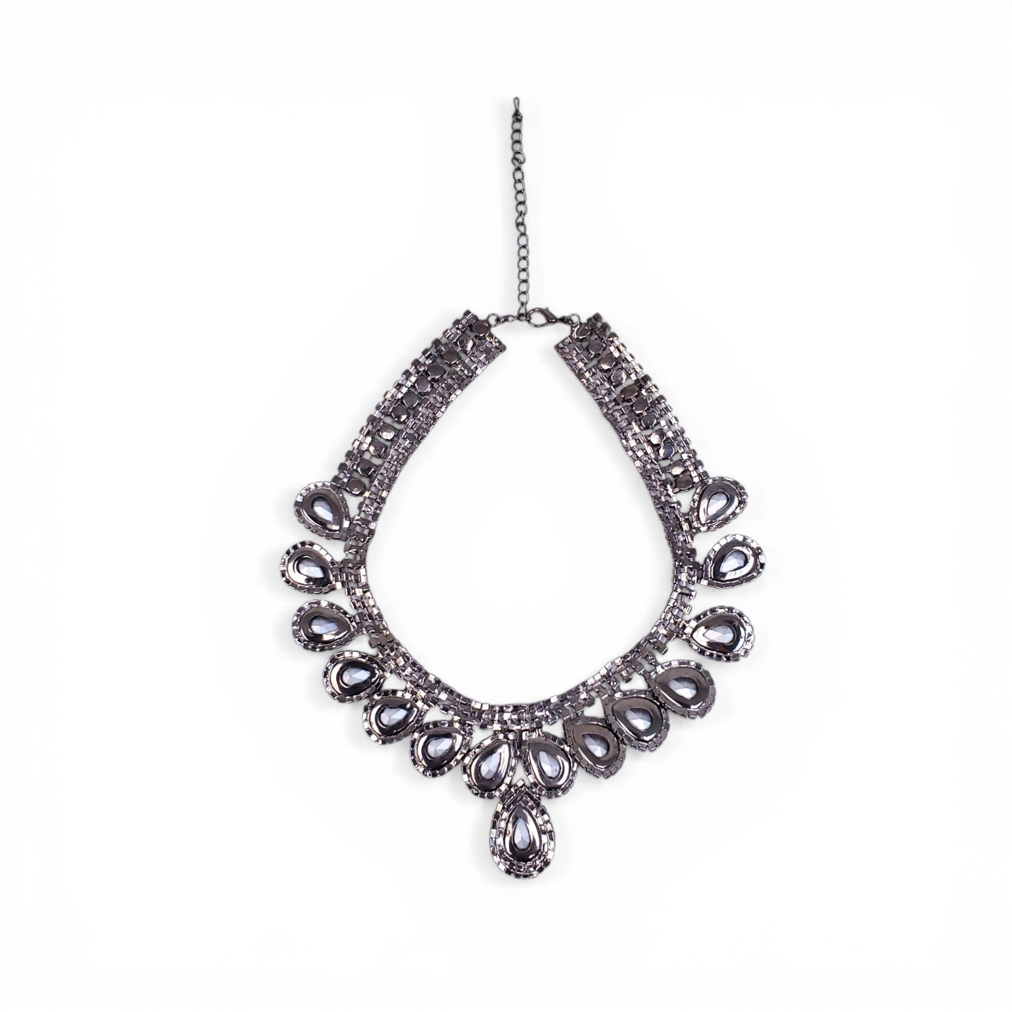 SILVER, GREY AND BLUE CRYSTAL NECKLACE