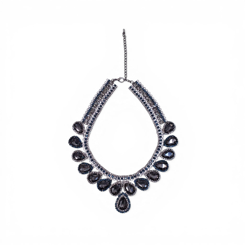 SILVER, GREY AND BLUE CRYSTAL NECKLACE
