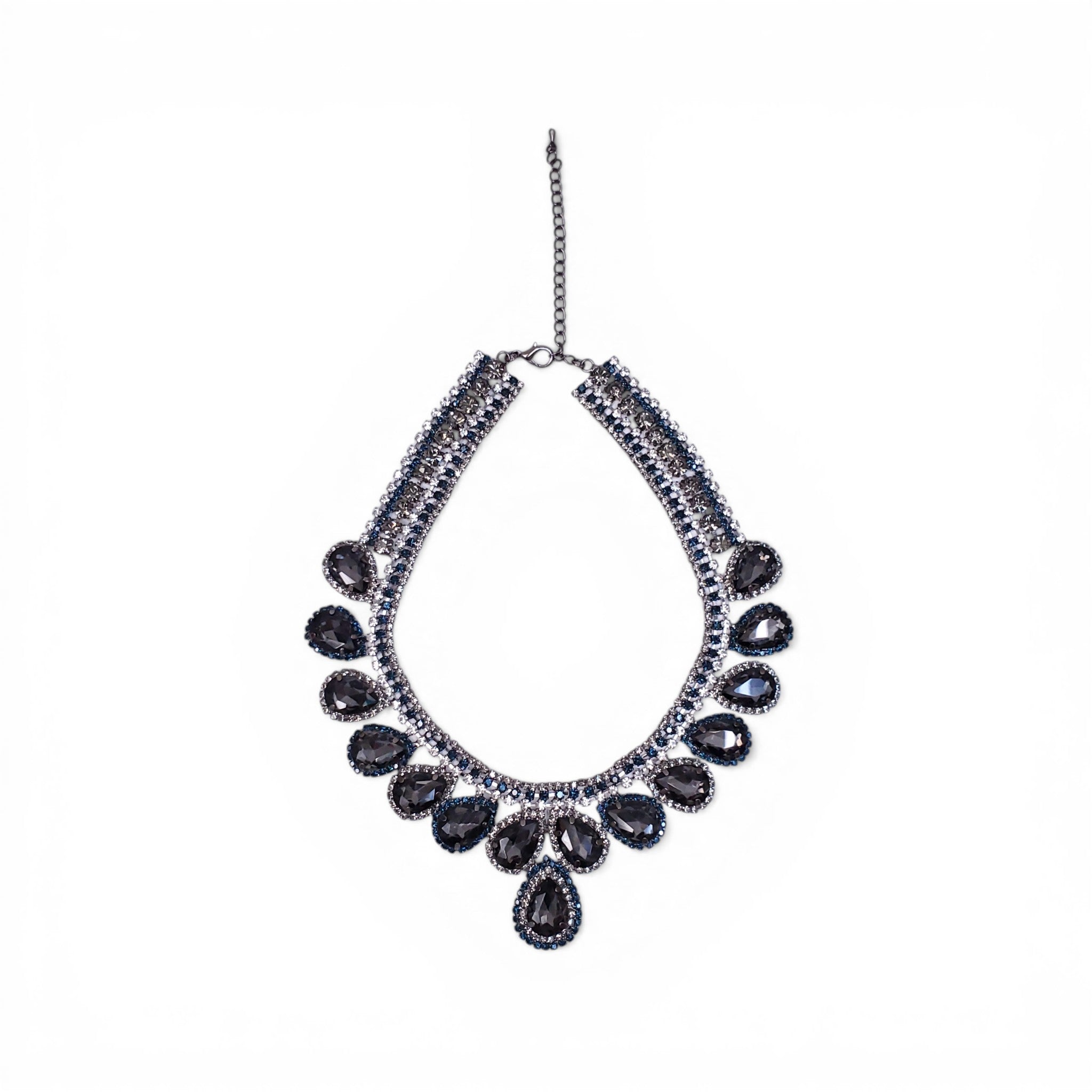 SILVER, GREY AND BLUE CRYSTAL NECKLACE