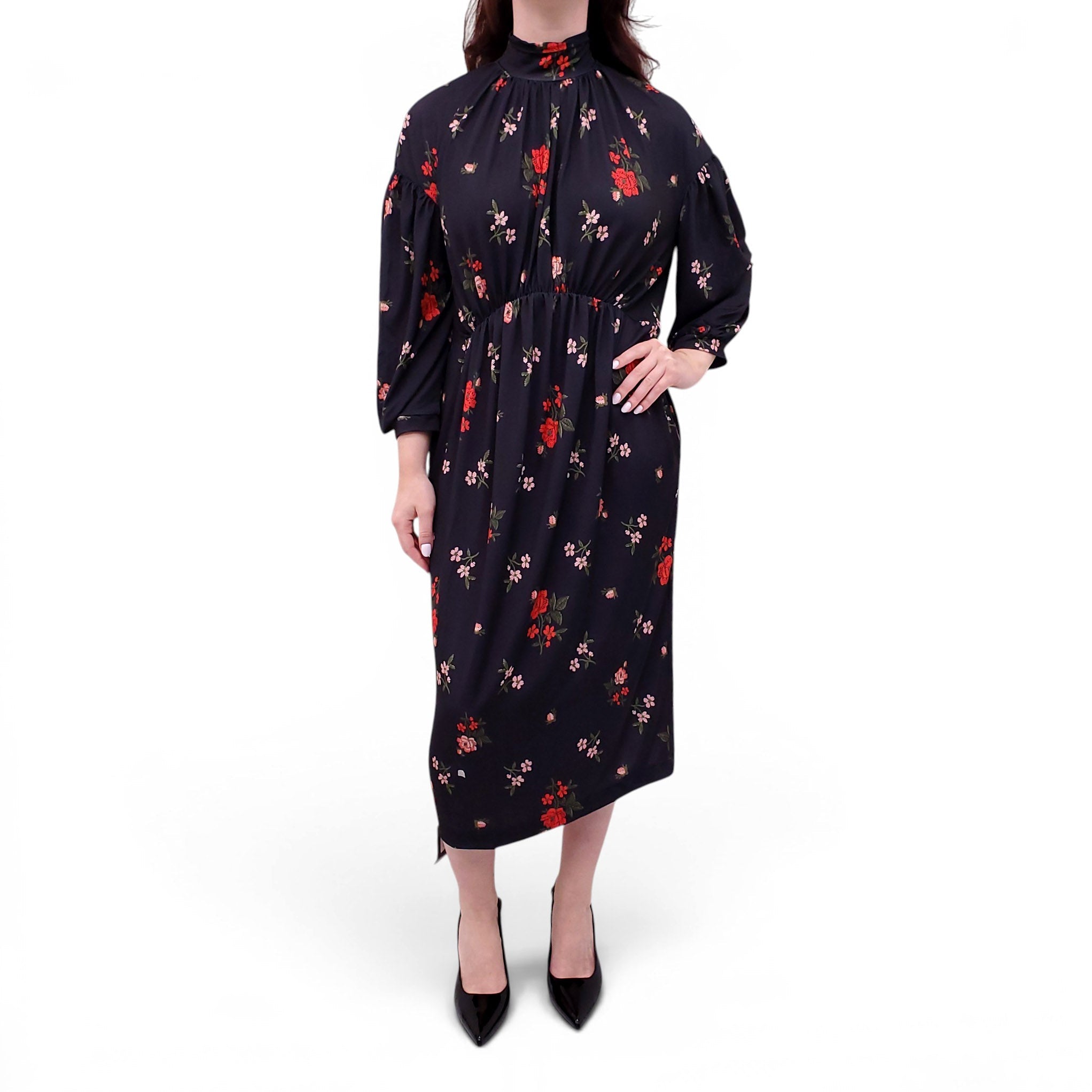 SIMONE ROCHA BLACK AND RED FLORAL DRESS - SIZE S