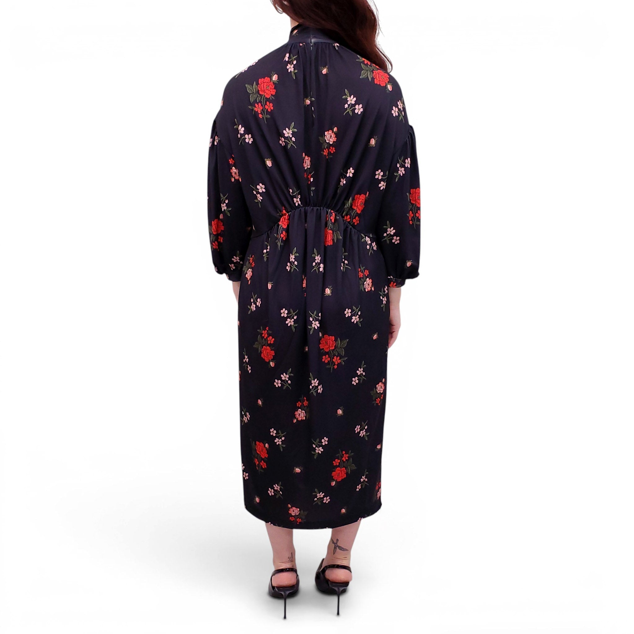 SIMONE ROCHA BLACK AND RED FLORAL DRESS - SIZE S