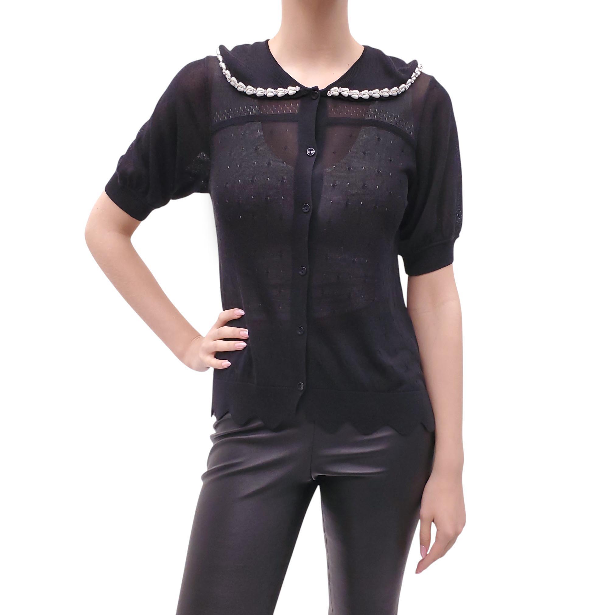 SIMONE ROCHA SHEER BLACK SWEATER WITH PEARLS - SIZE S