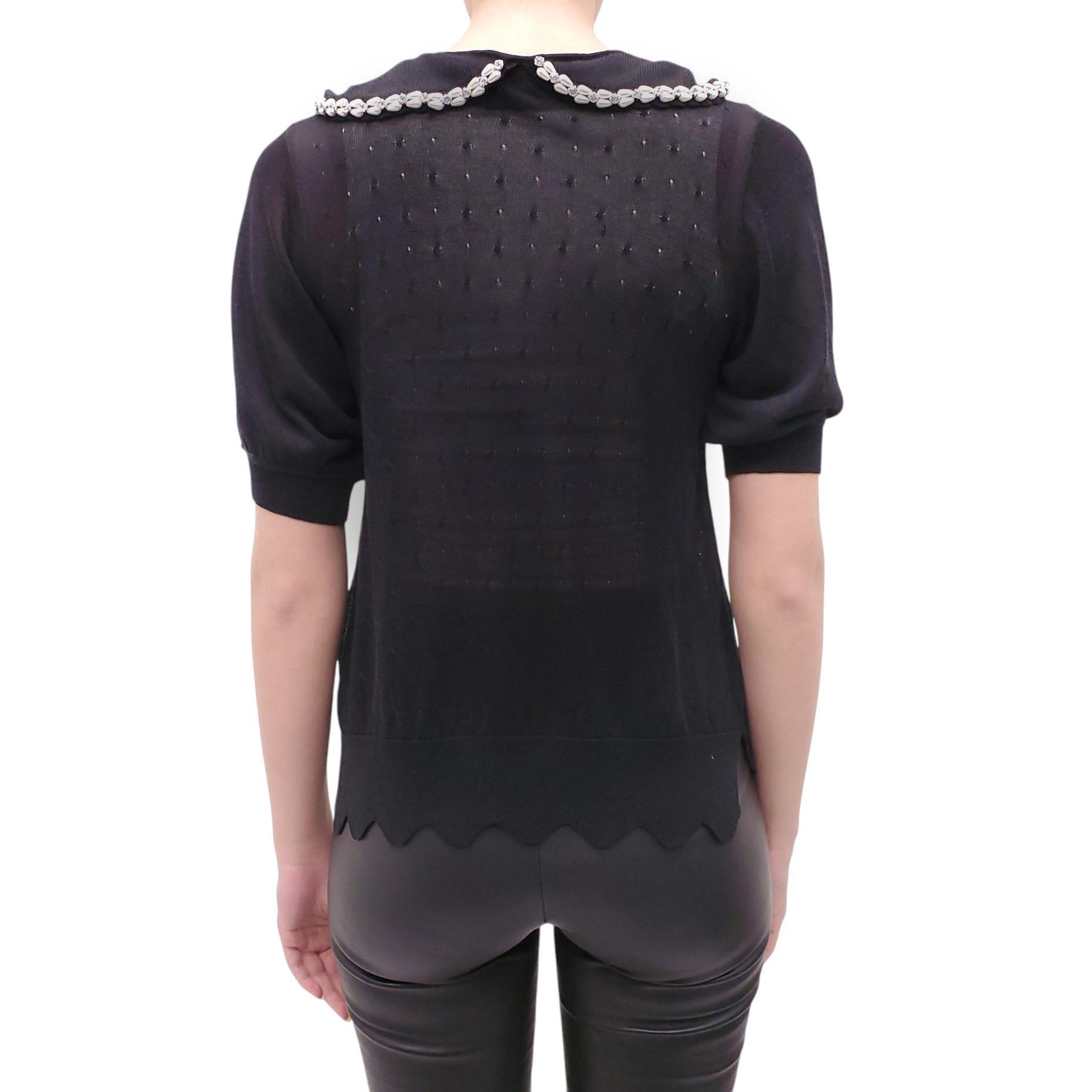 SIMONE ROCHA SHEER BLACK SWEATER WITH PEARLS - SIZE S