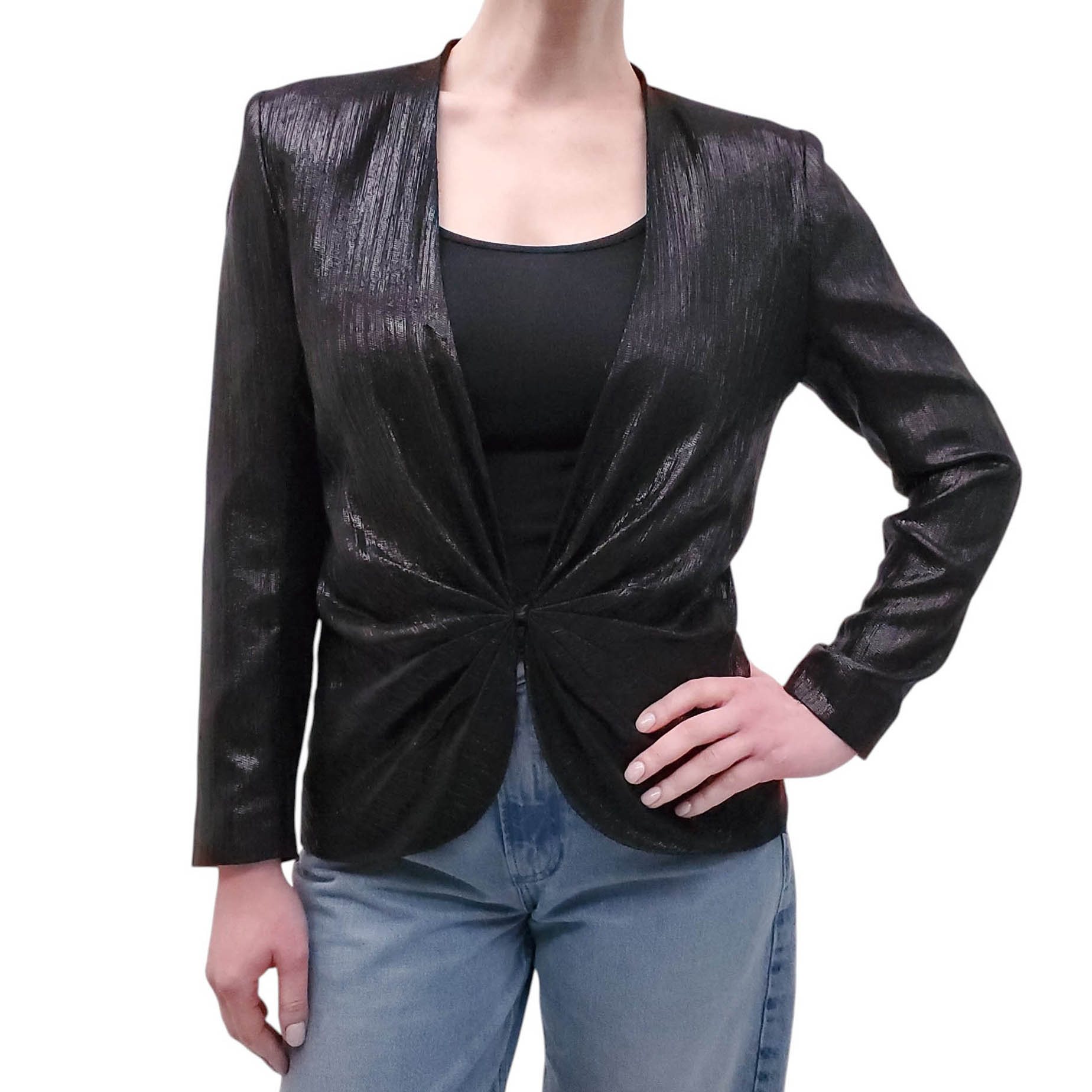 SMYTHE BLACK METALLIC TWIST TOP - SIZE 4