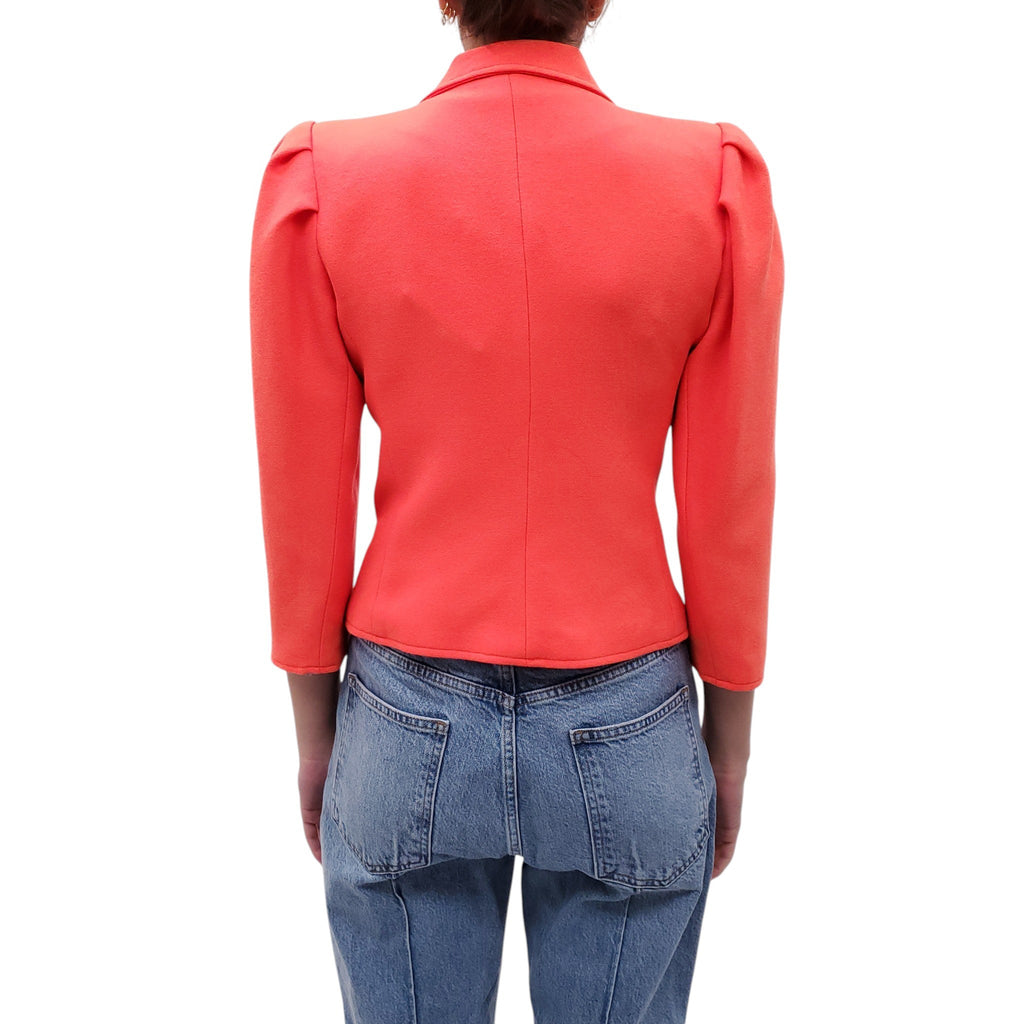 SMYTHE NEON CORAL JACKET WITH PLEATED PUFF SLEEVES - SIZE 2
